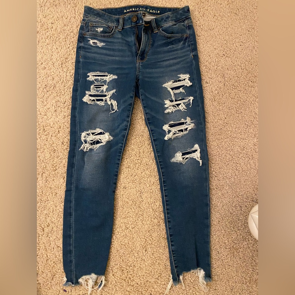 American Eagle Outfitters Ripped Blue Skinny Jeans